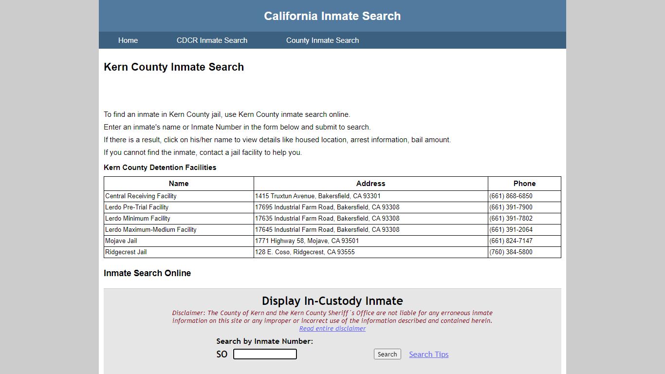 Kern County Inmate Search